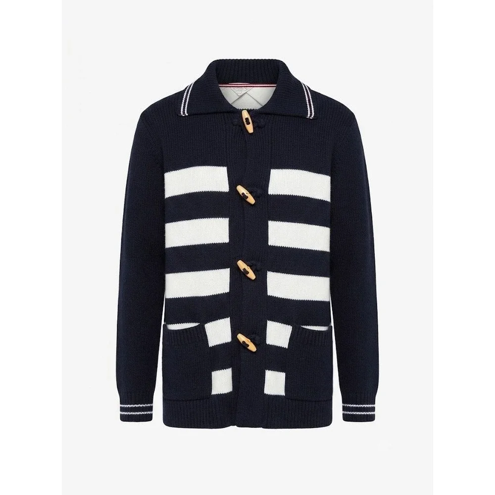 St. John's Bay Cardigan Womens L Navy White Toggle Sweater Nautical Preppy Retro